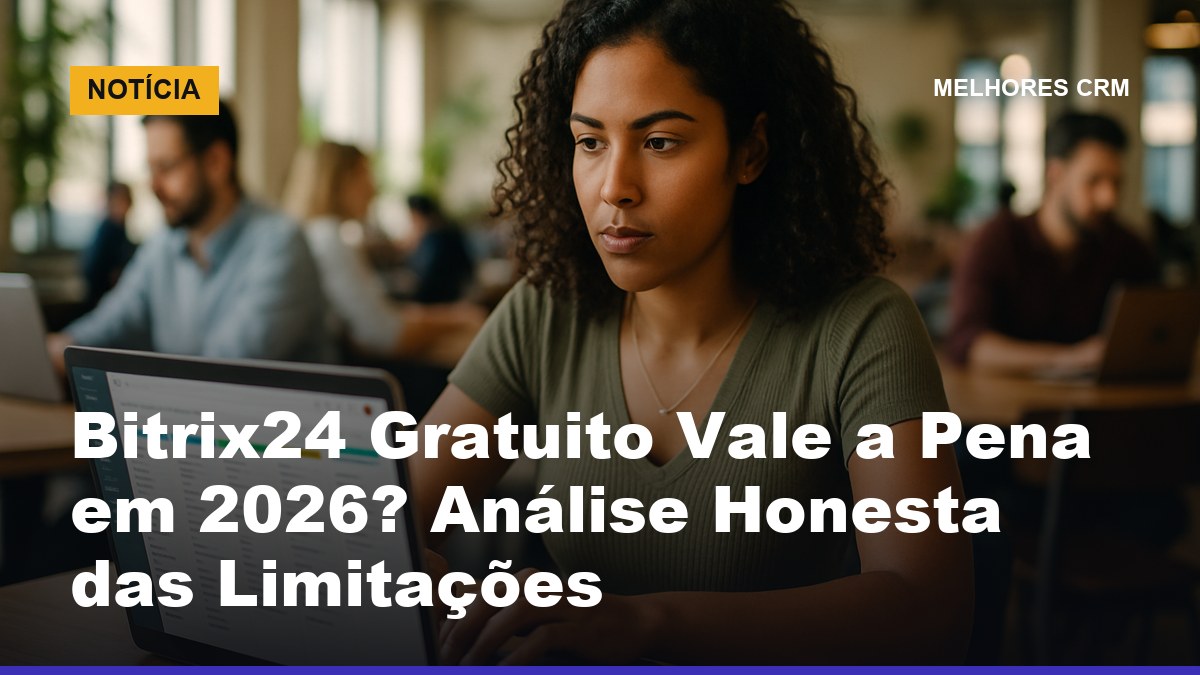 Empreendedora brasileira jovem usando CRM gratuito Bitrix24 em espaço de coworking