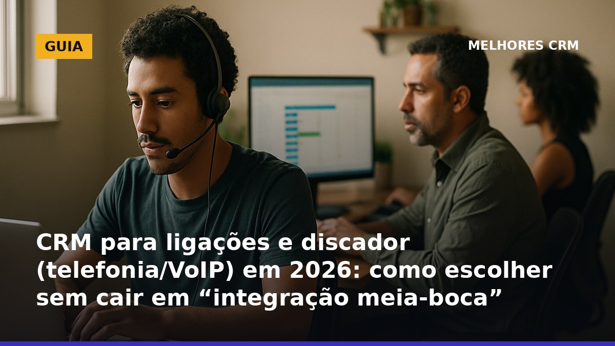 Equipe de vendas usando CRM com discador e headset para ligações VoIP no Brasil