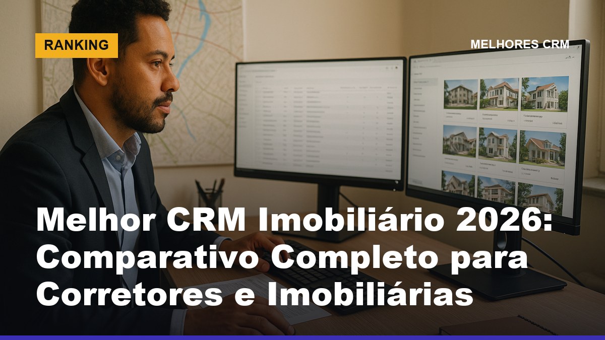 Corretor de imóveis brasileiro gerenciando carteira de clientes e portfólio de imóveis — melhor CRM imobiliário 2026